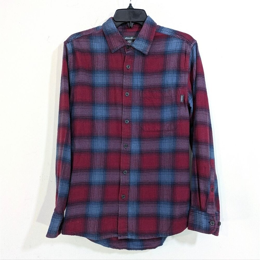 Eddie Bauer Flannel Button Down Shirt - Size Small Womens S - Blue & Burgundy